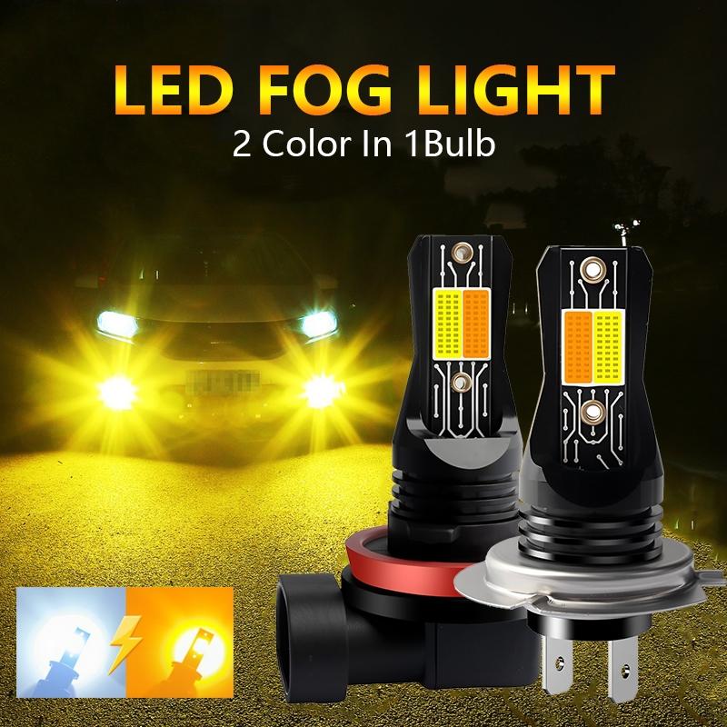 2 chiếc Đèn sương mù ô tô tự động LED Đèn nhấp nháy hai màu 9006 H7 H11 H3 Cắm nhấp nháy Chơi thêm Đèn LED trang bị 12V 24v Đèn sương mù Màu kép