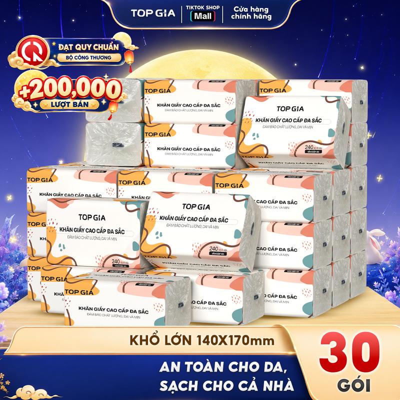 Thùng 30 Gói Giấy Đa Sắc TopGia Giấy Ăn Cao Cấp Dập Vân 4D, 4 Lớp, Dai,