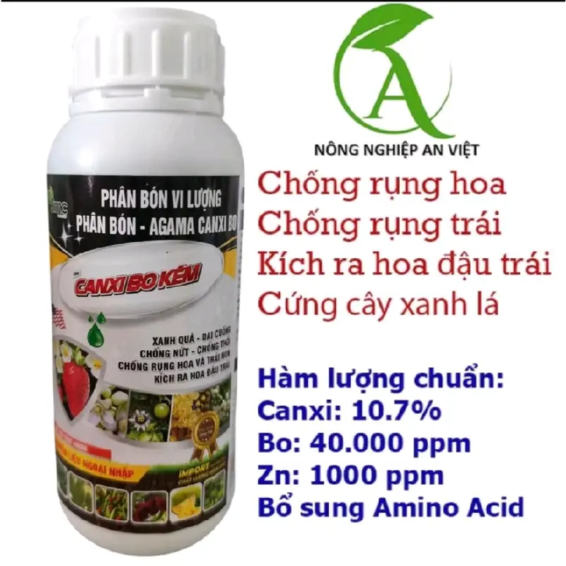 Chống rụng hoa, rụng trái non Phân bón Siêu Canxi Bo Kẽm 500ml, giúp xanh quả dai cuống, chống nứt chống thối, chống rụng hoa và trái non, kích ra hoa 0