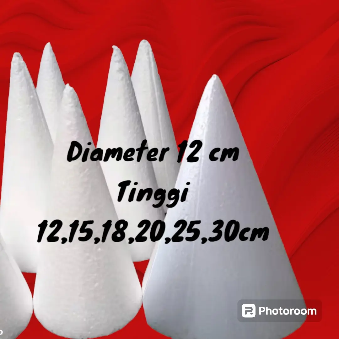 Styrofoam kerucut diameter 12 cm tinggi 12 sampai 30 cm