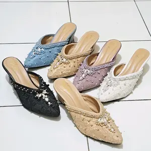 Heels Wedding Brukat Payet 5cm 36-45 Bridal Shoes I Sepatu Selop Pengantin Wanita emye Sendal Merah