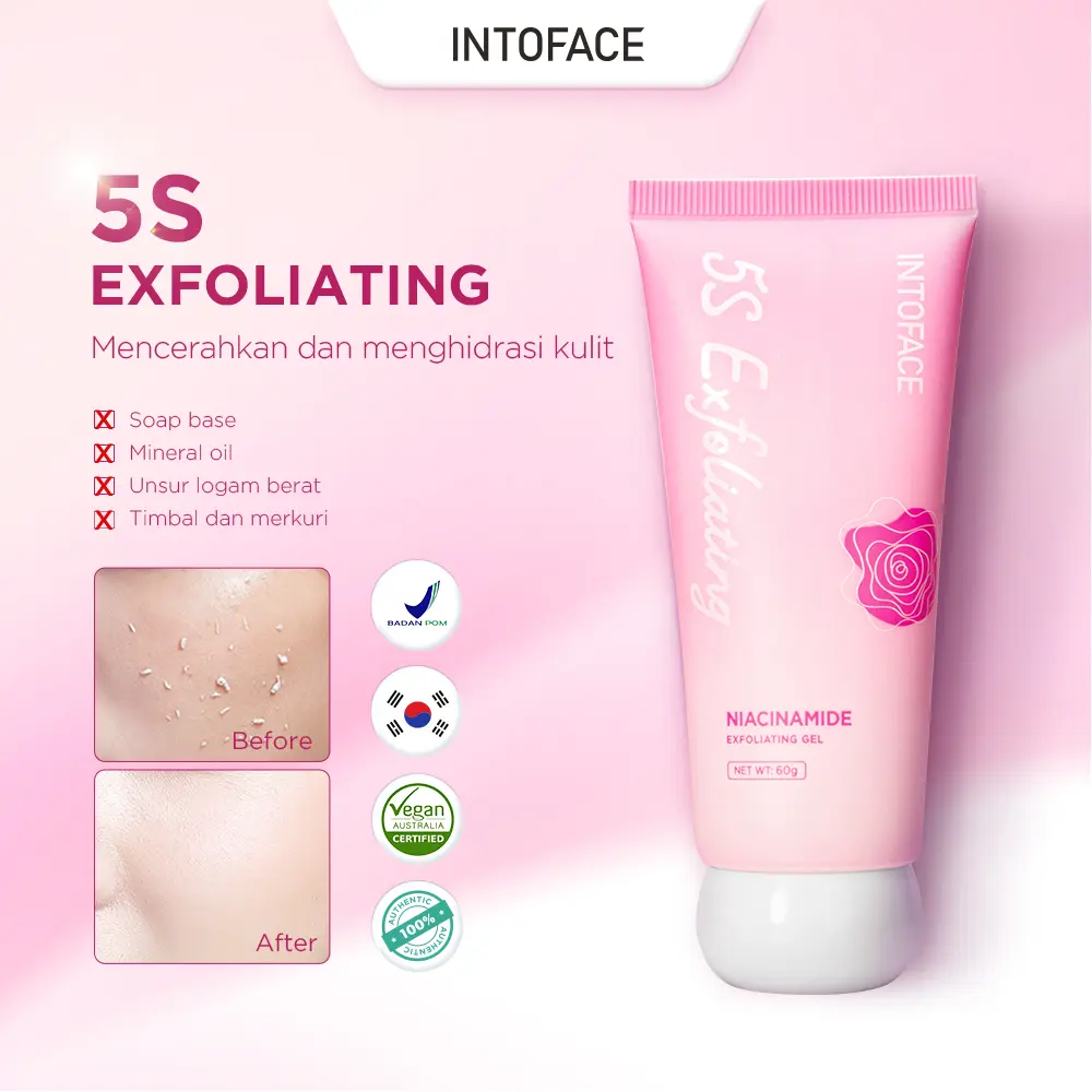 INTOFACE Niacinamide Exfoliating Gel 60g B5 Eksfoliasi Wajah Face Scrub Peeling Gel With AHA BHA PHA Smooth & Brightening Skincare