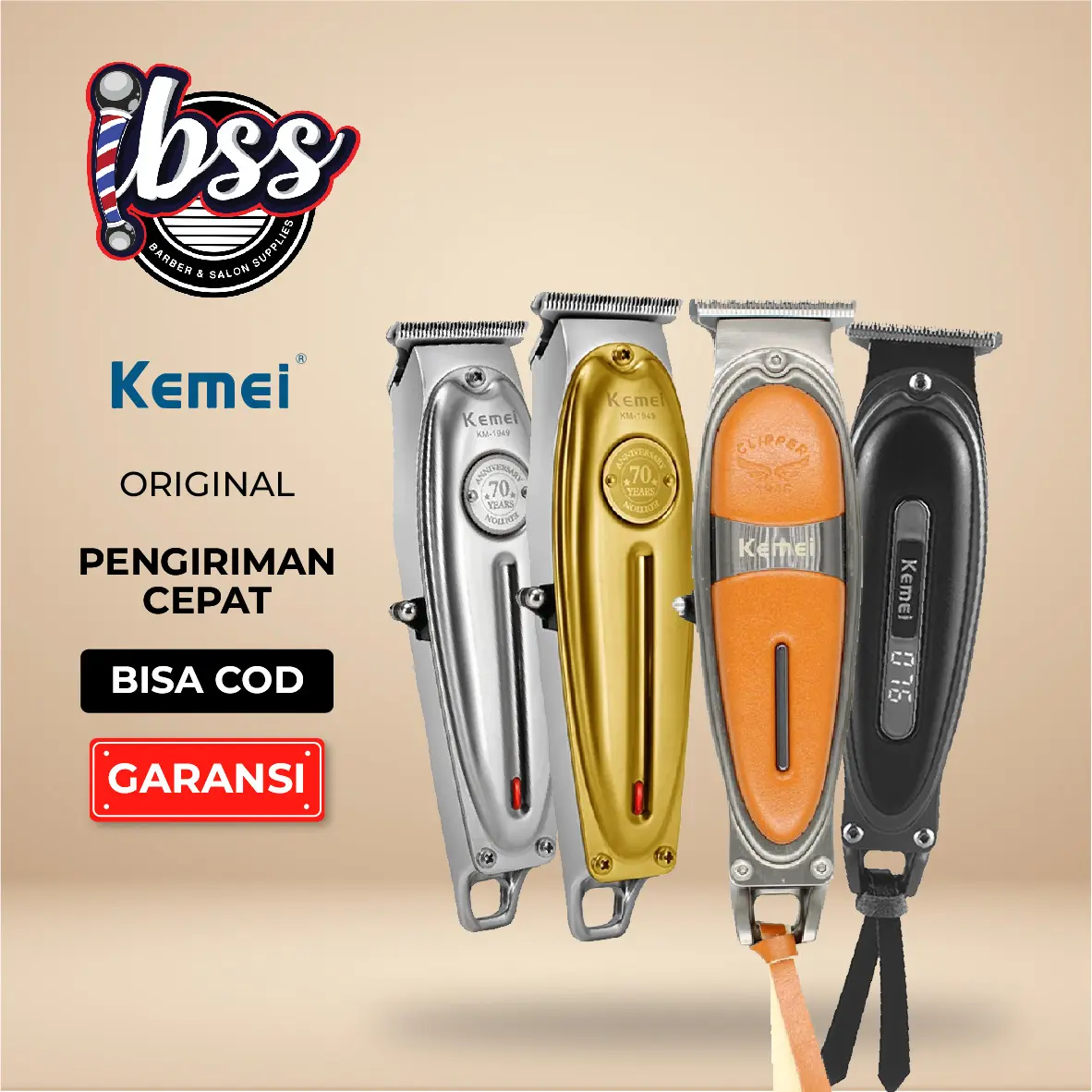 KEMEI Trimmer KM 1949 Silver & Gold / KEMEI KM 1946 / KEMEI KM 1945 body full metal trimmer alat mesin cukur rambut / KEMEI ORIGINAL / IBSS / INDOBARBERSUPPLY