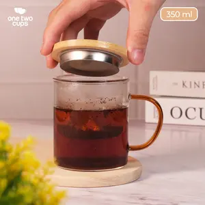 REZKI MALL- One Two Cups Cangkir Teh Saringan Kaca Tahan Panas Infuser Mug 350ml - JJK87