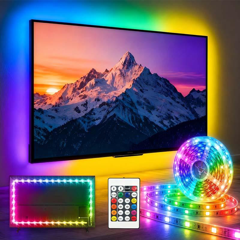 Dải đèn nền TV LED ICRGB, dài 1 m/2 m/3 m/5 m, điều khiển 24 nút, mặt sau dán…