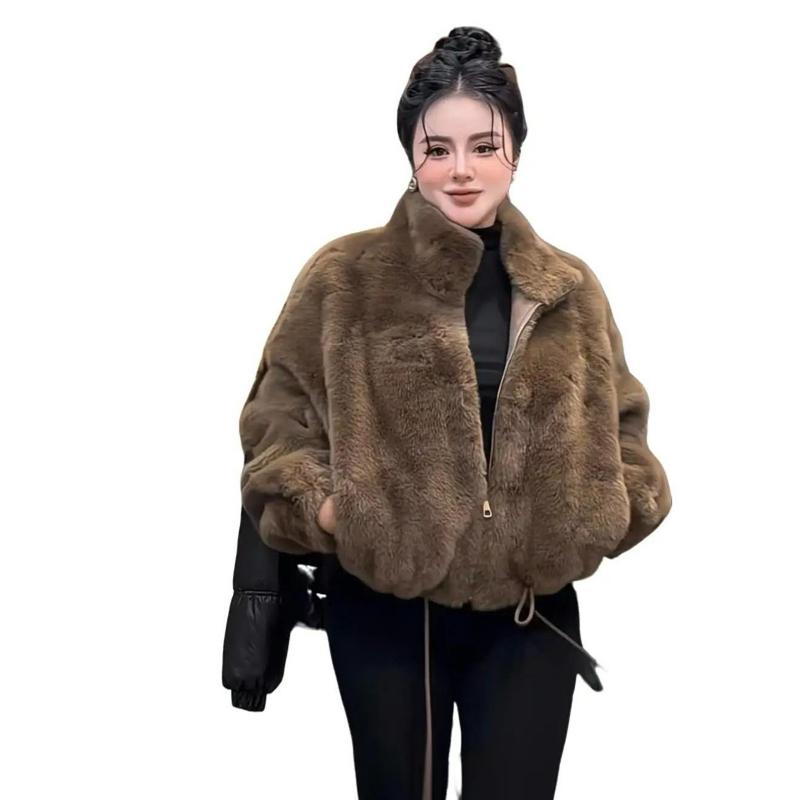  ÁO KHOÁC LÔNG THỎ LÓT NỈ   mặt trong lót nỉ  ấm  có dây rút áo   