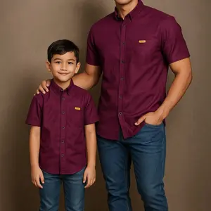 Kemeja Couple Ayah & Anak Warna burgundy Katun Sigaret Premium Lengan Panjang dan Pendek (Harga Satuan)