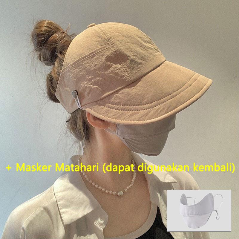 Product Introduction of Topi Wanita Matahari Lipat Mencocokkan Masker Tabir Surya Topi Pantai Anti Uv Kuncir Kuda 8