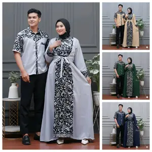 couple gamis syari pasangan suami istri kombinasi batik prodo Lebaran Sarimbit size M L XL XXL dan jumbo