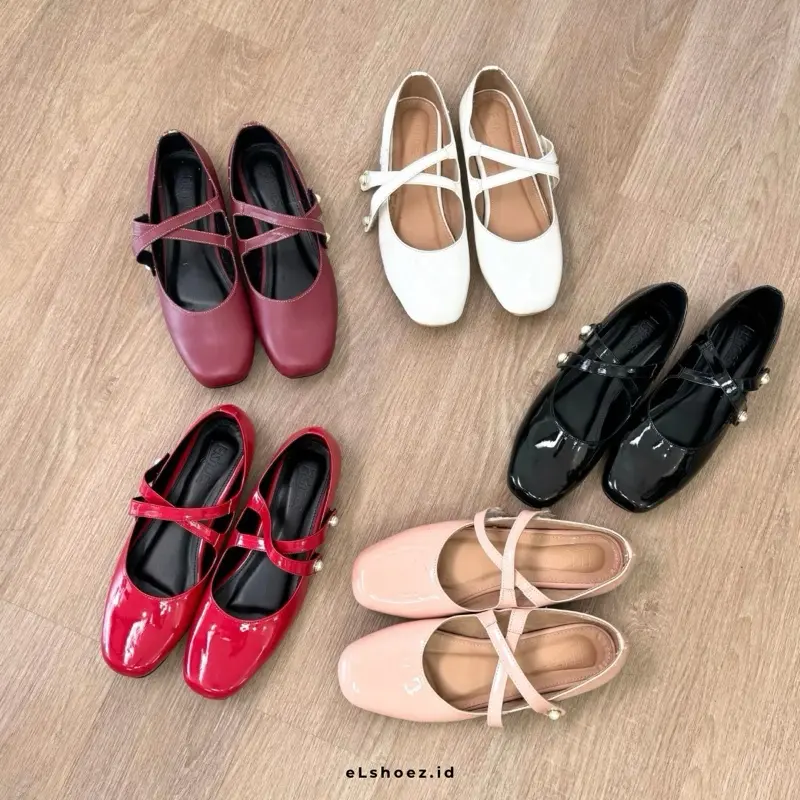 eLshoez-evolet flatshoes teplek wanita sepatu tali silang pita strap cod
