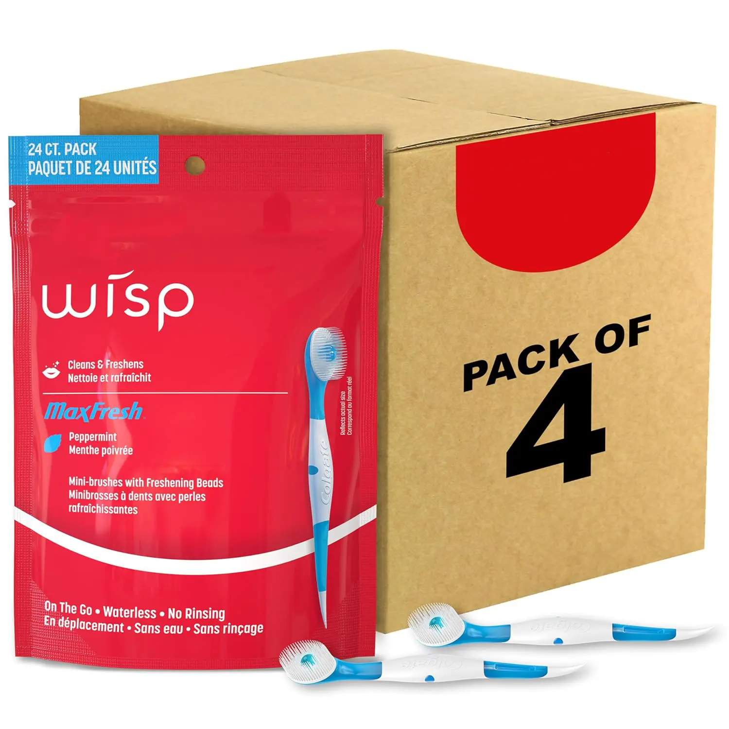 Max Fresh Wisp Disposable Mini Travel Toothbrushes, Peppermint, 24 Count (Pack of 4)
