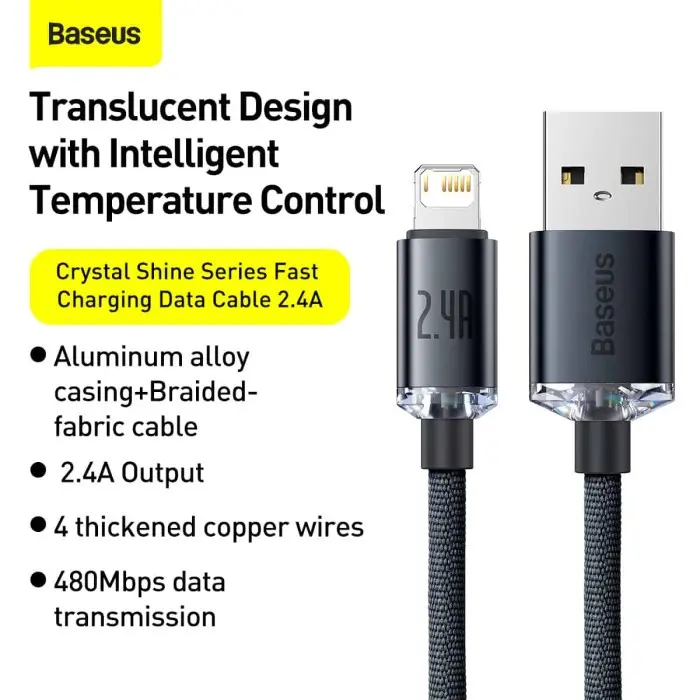 BASEUS Kabel Crystal Shine Series Fast Charging Data USB to iP 2.4A - CAJY00