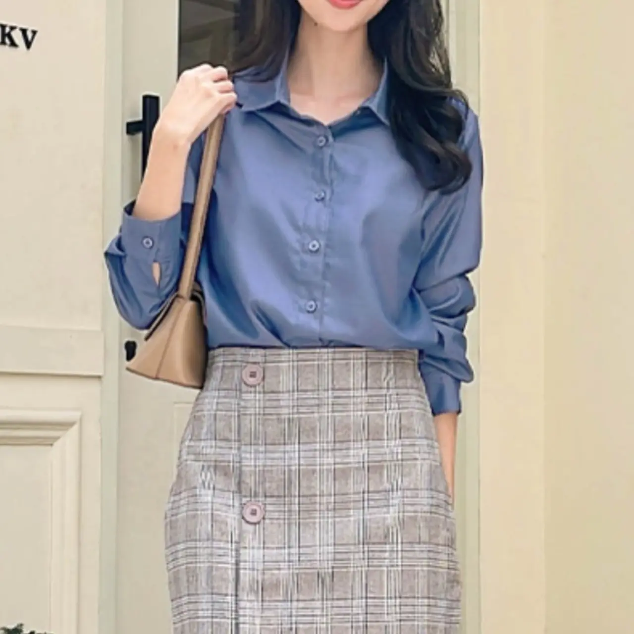 Baju Wanita Kemeja Casual Lengan panjang Polos bahan shakila Premium Nyaman
