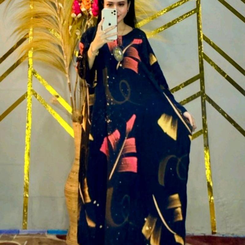 LONGDRESS JUMBO ECER LD 140 PB 115 RAYON SANTUNG MOTIF PAMELA ONLY 45 RIBU 6