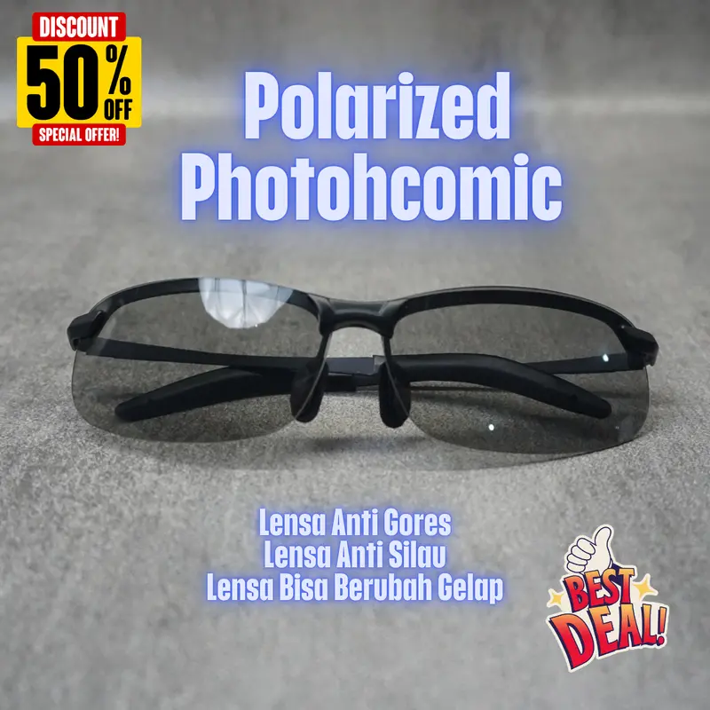 Kacamata Sunglasses Hitam Sporty Pria dengan Lensa Polarized & Photochromic, Perlindungan UV Maksimal Eyewear 7
