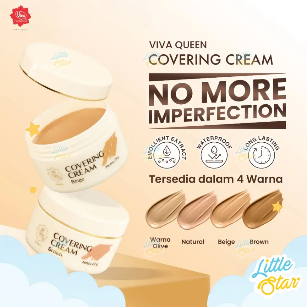 Viva Queen Covering Cream Waterproof 22 Gr Bedak Tahan Air Melembabkan Tahan Lama