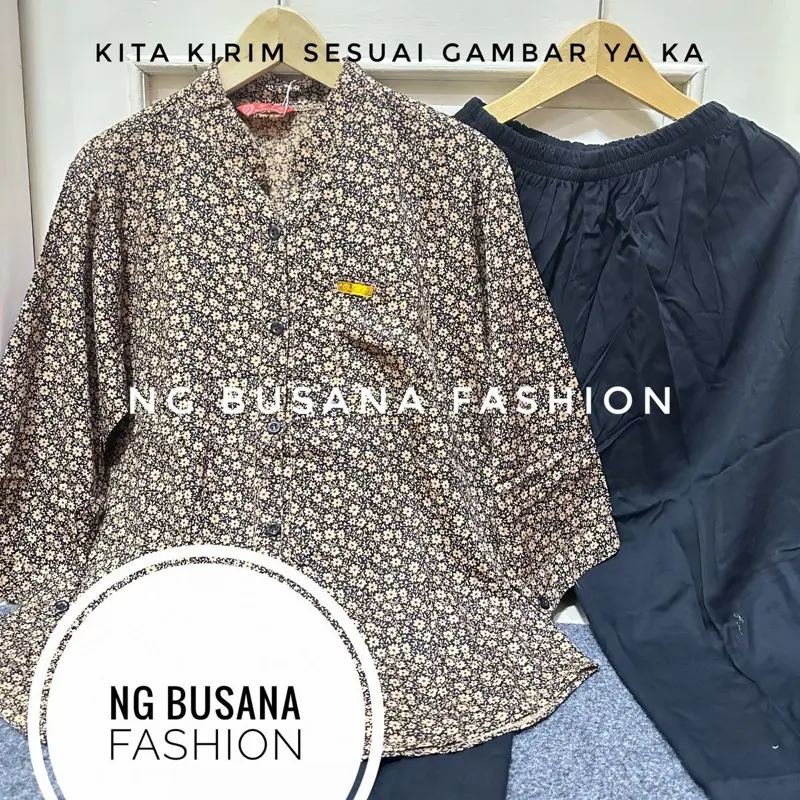 Setelan wanita one set rayon premium 2025 Motif terbaru celana Panjang tersedia Kantong Nyaman di pakai