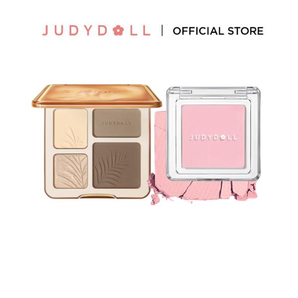 NEW Combo Judydoll Bảng Phấn Tạo Khối Highlight Contour Palette và Phấn má hồng Pretty Blush Powder