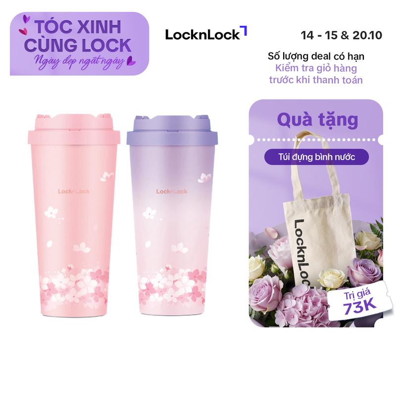 Bình giữ nhiệt LocknLock Energetic one-touch tumbler 550ml LHC3249 (phiên bản Peach Blossom) - Nắp bật 1 chạm, giữ lạnh đến 13h, đế chống ồn