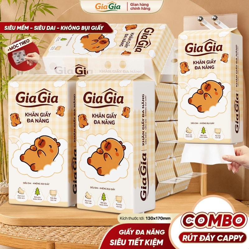 [DEAL LIVE 1K]  Khăn Giấy GiaGia Cappy, Tặng Móc Treo Tường, 178 Lần Rút. 130x170mm, Khăn Giấy Cao Cấp GiaGia, Giấy Dai Hơn Bền Chắc Hơn Mềm Mịn Hơn, Khăn Giấy Rút Đáy Đạt QCVN 09:2015/BCT