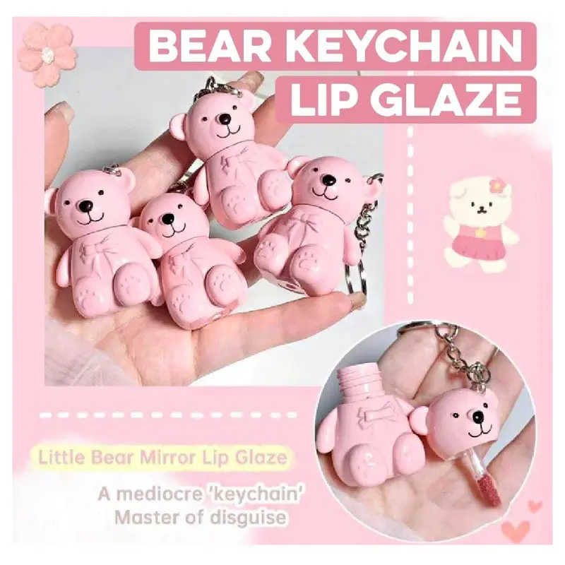 HOLD MORNING Keychain Lipstick Pink Bear Matte Lip Cream Lip Glaze Gantungan Kunci Lipstik - XX273 2