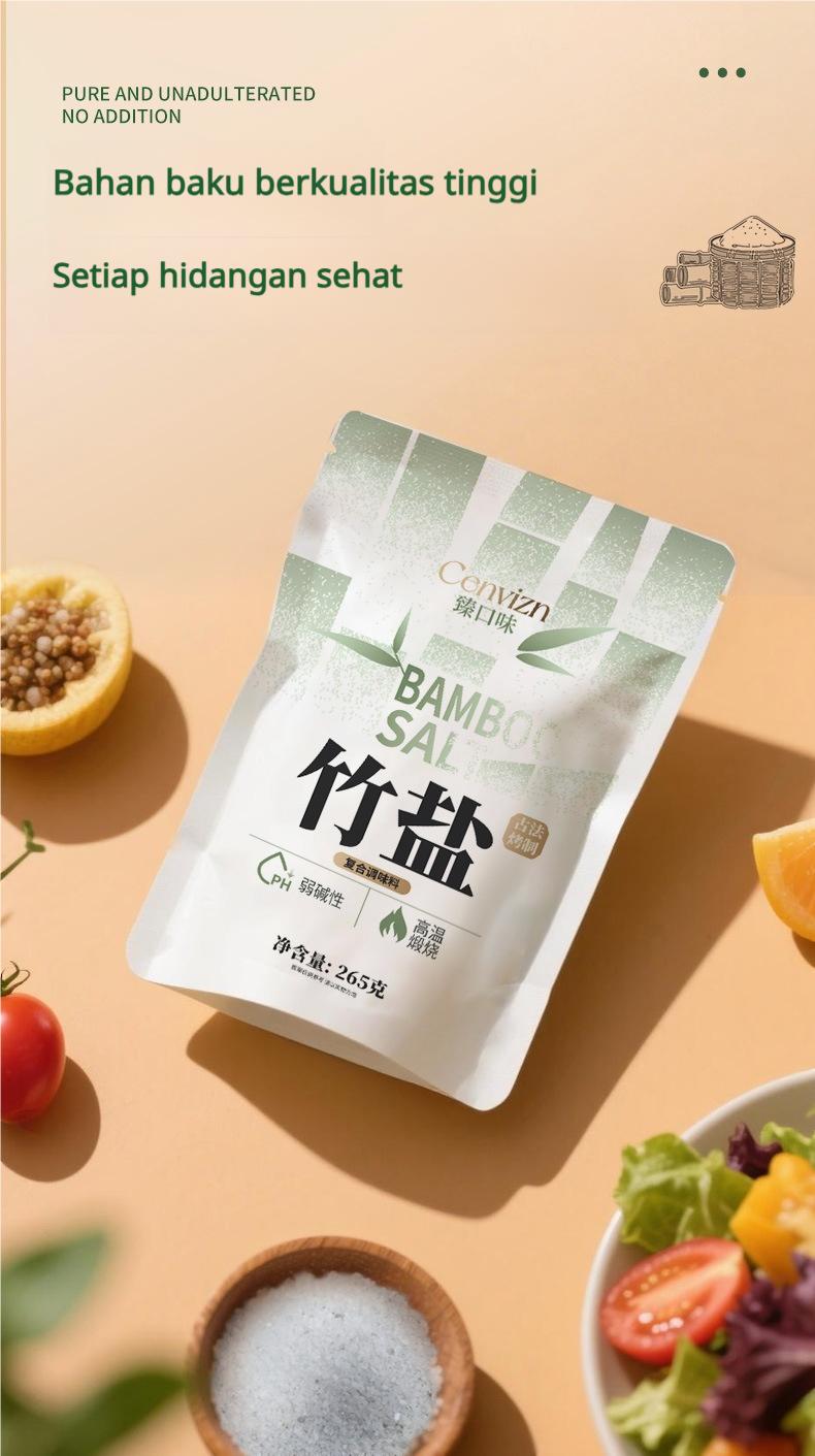 Garam Bambu Panggang Tradisional 800°C, Alami, 0 Aditif, Meningkatkan Rasa dan Kesegaran, Tanpa Zat Anti-penggumpalan, 265g, Cocok untuk Penggunaan di Rumah oleh Usia Menengah dan Lanjut