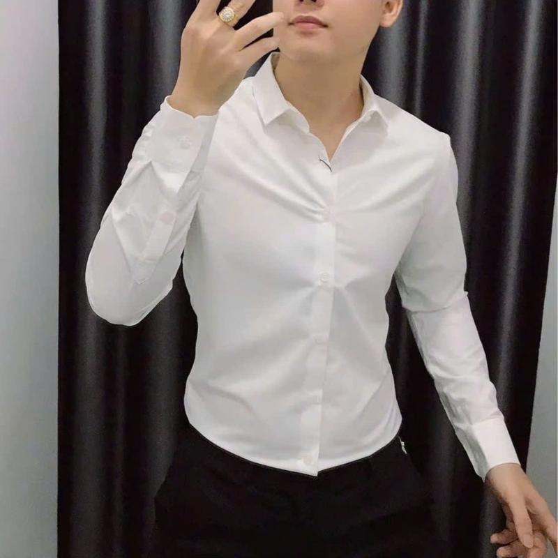 Áo Sơ Mi Nam Trắng Trơn Phong Cách Hàn Quốc Kiểu Dáng Trẻ Trung Sang Trọng Mọi Thời Đại Phù Hợp Cho Mọi Lứa Tuổi