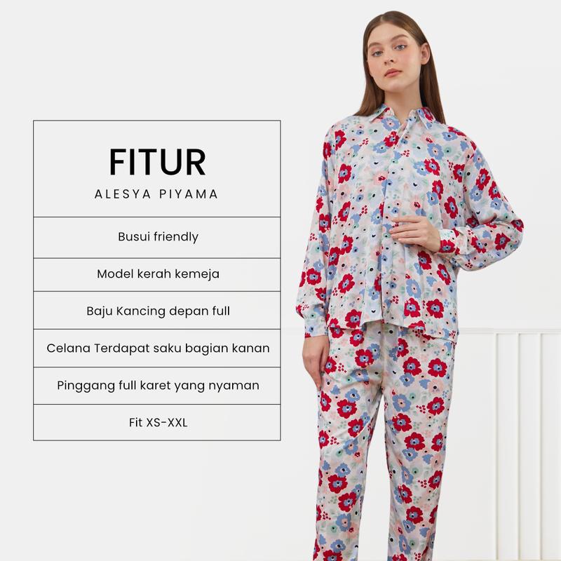 Piyama Kemeja Setelan Panjang Dydlabel Alesya Set Bahan Rayon 3