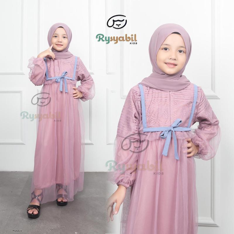 Queenzha Dress Gamis Anak Tile Brukat Pesta Mewah Murah 2-10 Tahun 3