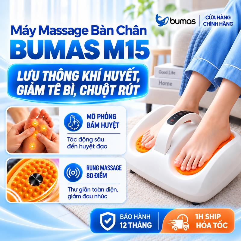 Máy Massage Chân BUMAS M15 , Máy Mát Xa Chân Đa Năng Bấm Huyệt, Rung Mát Xa Giảm Đau Mỏi Thư Giãn Tại Nhà, Thiết Bị Chăm Sóc Sức Khoẻ, Quà Tặng Bố Mẹ, Người Thân