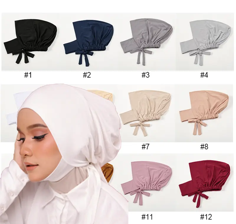 LOVOSME Solid Color Muslim Tudung Milk Silk Inner Hijab Elastic Binding Rope Instant Hijab Women Hijab Undercap