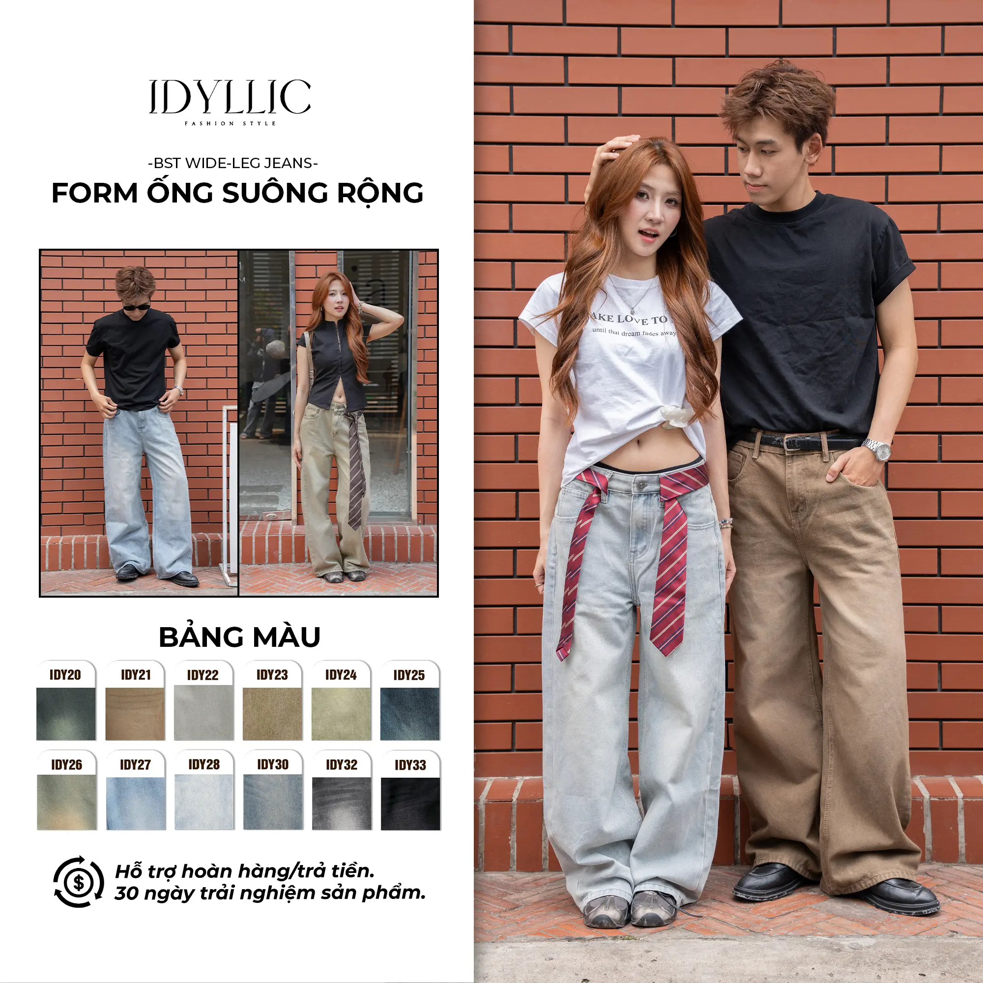 [IDYLLIC - MỚI RA MẮT] Bộ Sưu Tập Quần jean nam nữ, unisex ống suông rộng thời trang màu hot trend  cotton dày dặn Menswear Cotton Pants