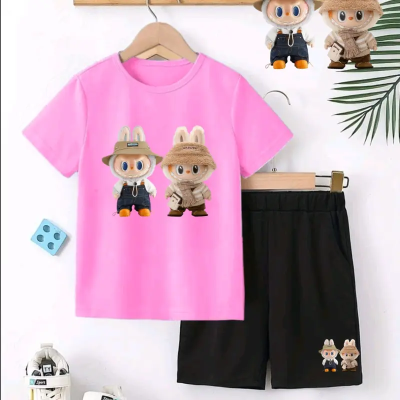 BAJU SETELAN ANAK GAMBAR BONEKA LABUBU 1