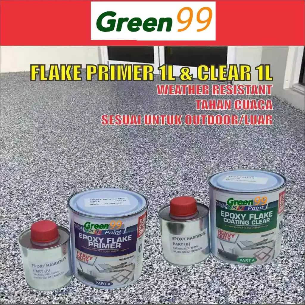 1 Set Wp Flake BASE & TOP COAT ( 1L WP flake PRIMER + 1L WP flake CLEAR COAT) GREEN99