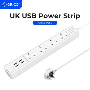 ORICO 8-In-1 Power Strip Extension Cord Dengan 4 Port USB & 4 Soket AC UK Plug Untuk Pejabat Rumah(OSC)