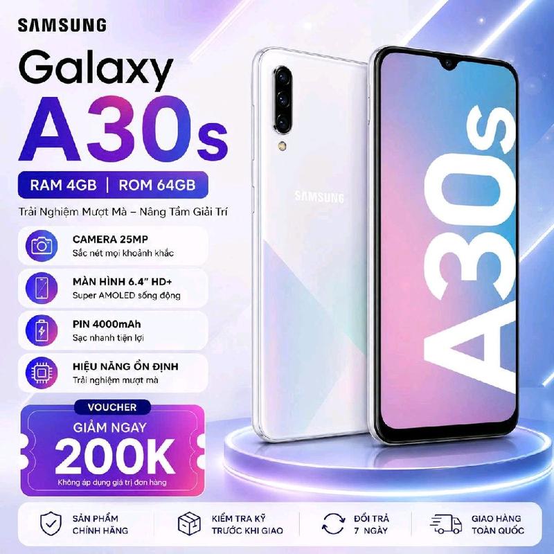 42: 2ND HAND : Điện Thoại Samsung Galaxy A30s Ram 4/64GB ,Màn Hình Lớn 6.45ind ,Sử Dụng 2 xim 2 sóng ,lướt Wed Xem Fim Chơi Game Mượt Mà , Bảo Hành 12 tháng ,Tặng Sạc Cáp Ốp Lưng,sài được mọi áp ngân hàng ạ