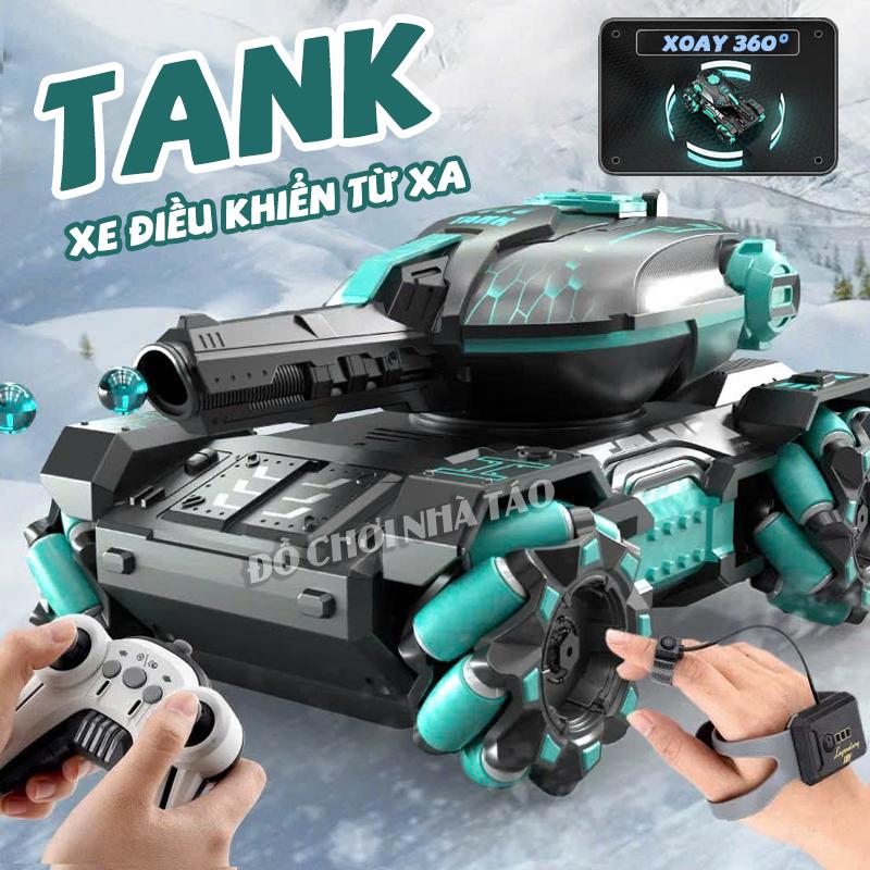 Xe tăng điều khiển từ xa phun hạt nở phun thạch bi nước di chuyển linh hoạt động cơ khoẻ vượt mọi địa hình kèm pin sạc và pin điều khiển hạt nở Đồ chơi xe tăng