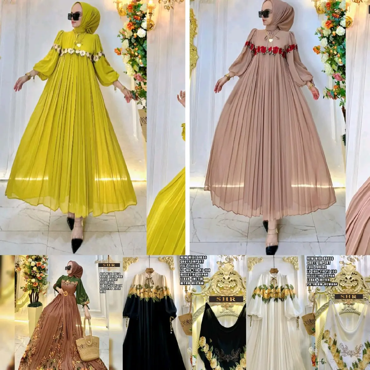gamis manis madu motif bunga ori SHR