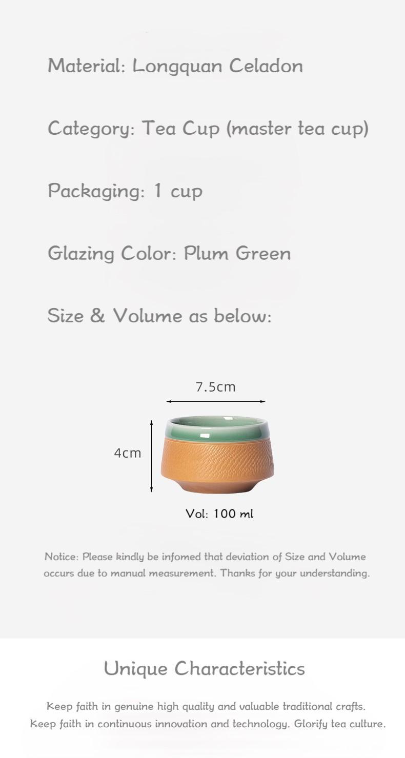 Product Introduction of Premium handmade tea cup,jumping knife master teacup,Kongfu tea set,Chawan,2025 new CNY promotion,home teaware,plum green,intangible culture heritage,high temperature firing Longquan celadon 3