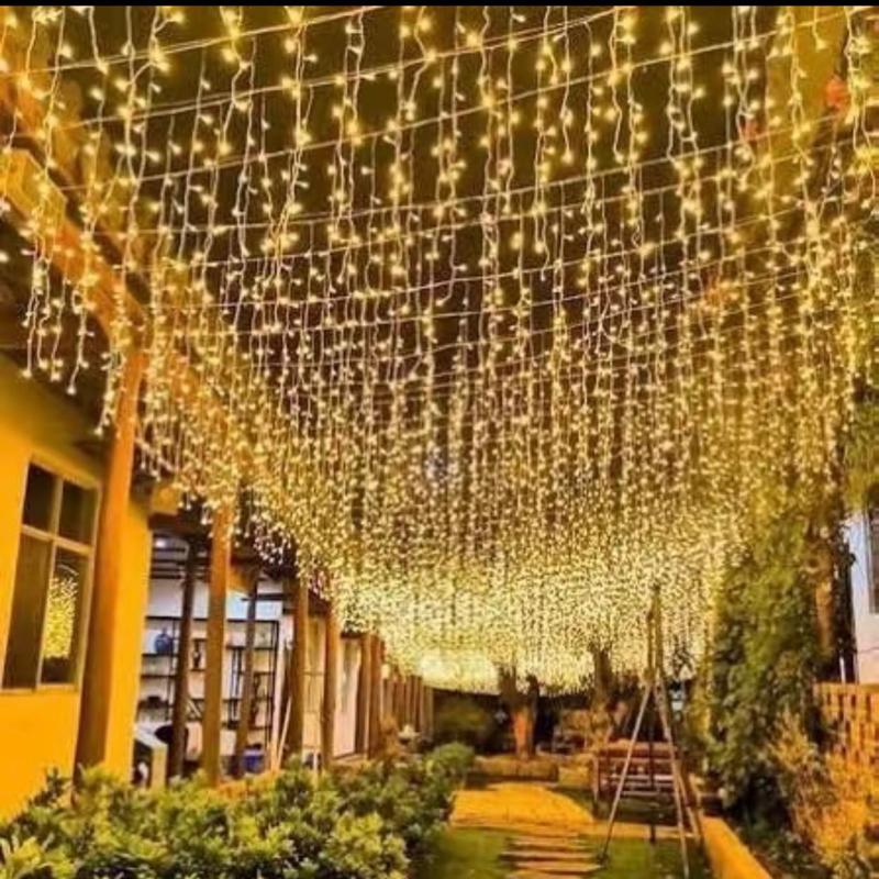 Đèn Led Mành 6m 24 Sợi Thả Rủ Trang Trí Sảnh, Ban Công,Decor Chống Nước Cao Cấp Ánh Sáng Vàng Ấm Áp Tạo Không Gian Sang Trọng Cho Sân Vườn