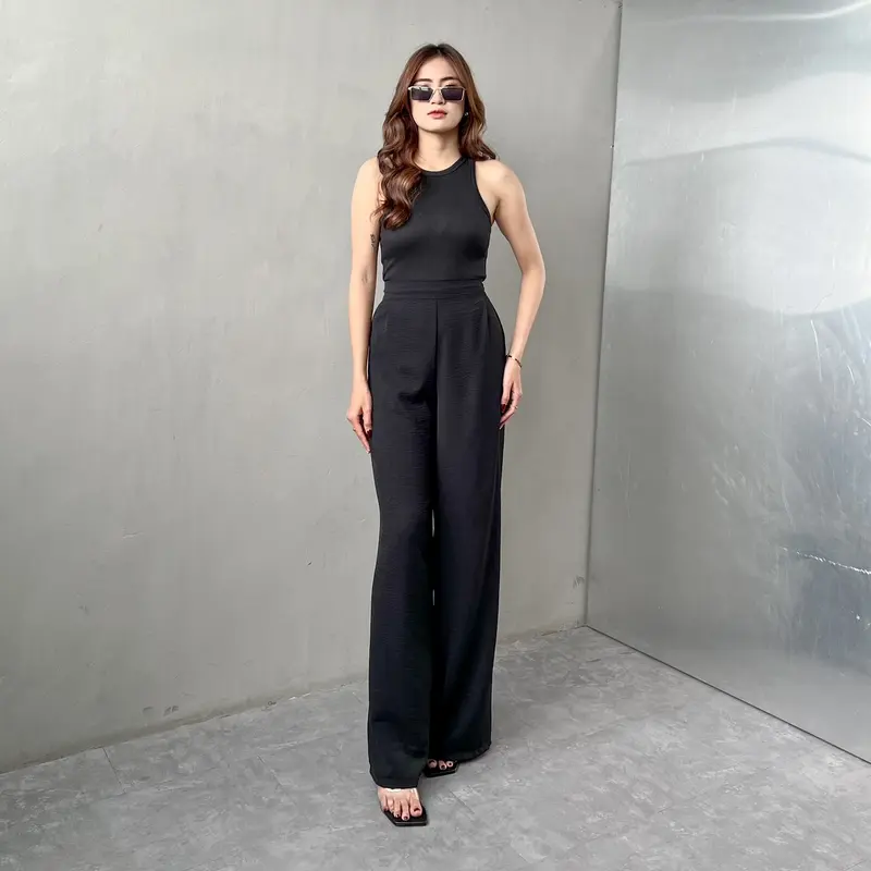 [READY STOCK] Georgios Women l Ely Culottes Pants | Celana Panjang Kulot Wanita Kekinian Bawahan Casual High Waist Dewasa Hitam Loose Airflow Tebal 6