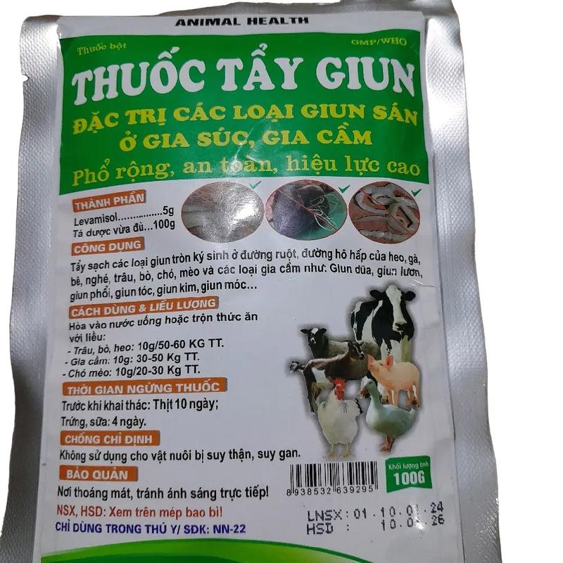 Thuốc tẩy giun 100g dùng cho gà heo; sản phẩm dạng bột