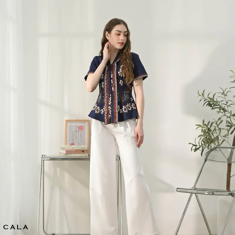 GIRLY Cala Long Top Blouse Wanita Atasan Wanita Blouse Batik MODERN  Wanita Lengan Panjang Atasan Batik MODERN Wanita 3/4