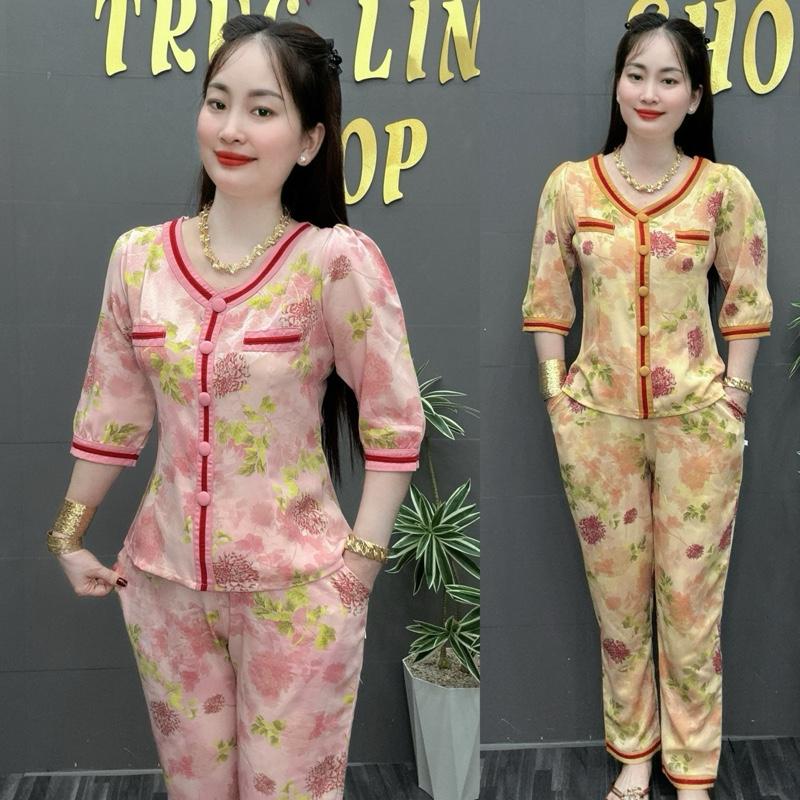  ĐỒ BỘ BỘ CỔ CHỮ Y,VÃI LỤA MANGO TAY LỠ,QUẦN DÀI SIZE 45-75 KG. Lụa Nữ Ươmen 