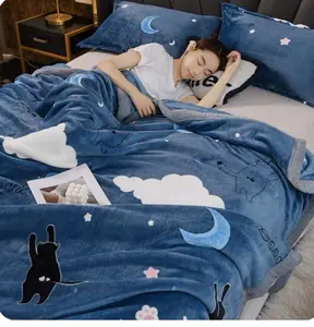 Selimut Dewasa Bulu Halus 140x200 Motif Kucing Bulan Lucu Keren Cantik murah Asriyasashii Terlaris Berkualitas Kado Kain