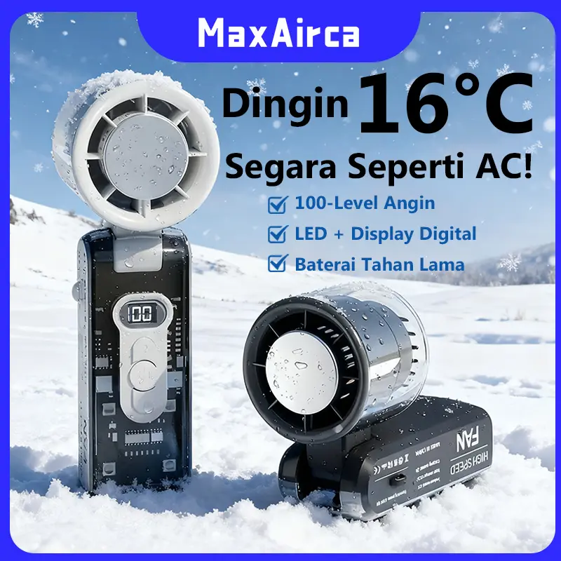 MaxAirca Kipas genggam pendingin berkecepatan tinggi portabel, Genggam / Meja / Kalung Leher