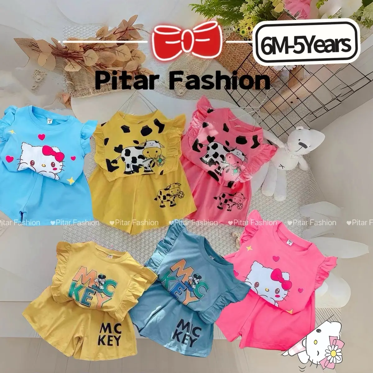 BABY SHIRT 7-18 KG BABY GIRL SINGLET SUIT | BABY GIRLS CLOTHING SET BAJU BABY (RABBIT & MOUSE & CAT )