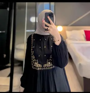 MECCA DRES GAMIS LEBARAN BORRDIR RAYON TWILL TALI SAMPING PREMIUM GAMIS HARI RAYA ABAYA PREMIUM