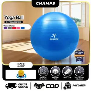 BARU - CHAMPS YOGA BALL CH-YB 55/65/75CM – GYM BALL ANTI SLIP PREMIUM + FREE POMPA | BOLA SENAM PILATES FITNESS BUMIL OTOT