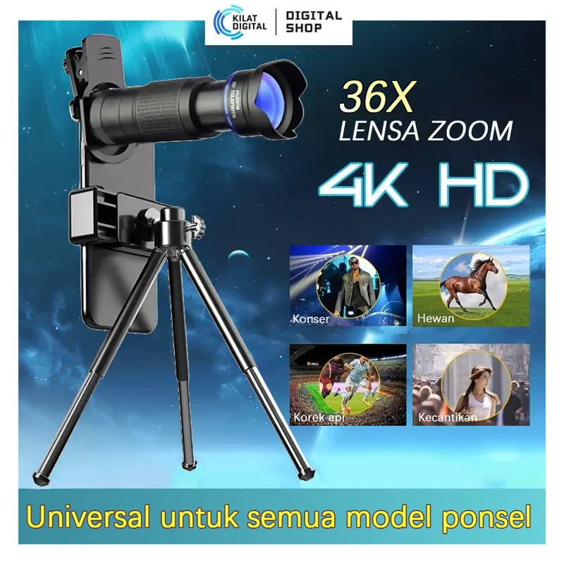 Lensa Apexel 36X Lensa Tele Zoom HP Lensa Apexel 36x Original Telezoom Universal Bermata HD Ponsel Camera Optik Dengan Tripod 0